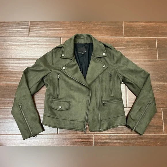 Banana Republic Green Vegan Faux Suede Motorcycle Jacket Size M - Picture 5 of 12